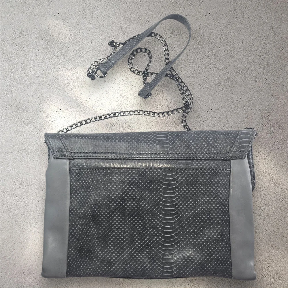 Limited Edition Envelope‎ Grey Snakeskin Clutch Foldover Crossbody